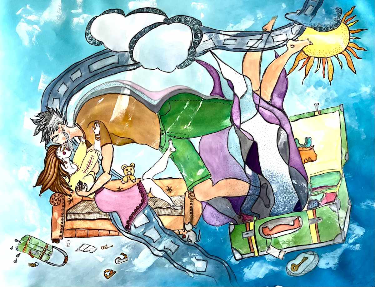 Enamoured / Love is always in fashion by Figurative expressionist painter Danièle Lamarche-Sarvia 