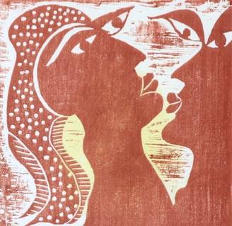 I am Pregnant by Figurative expressionist painter Danièle Lamarche-Sarvia  Image: Tyler Print Institute Singapore wood cut 