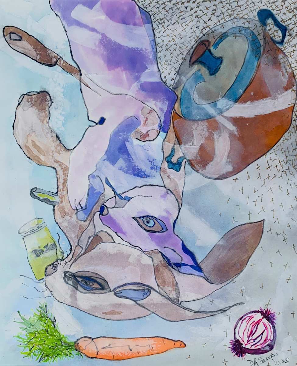 Rabbits/ Winter Dish by Danièle Lamarche-Sarvia neo figurativism, figurative expressionism  painter, Image 1.