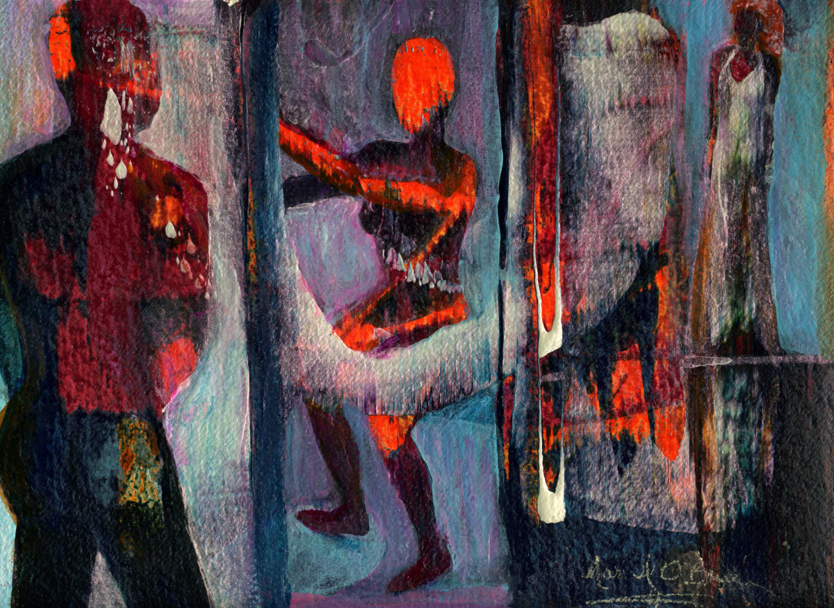 Man Gazing at Two Goddesses by Mari O'Brien  Image: Framed