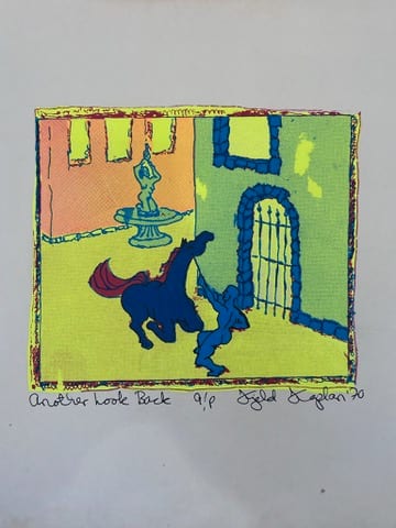 Another look back by Kjeld Tidemand-Johannessen  Image: Serigraph 1970 titled "Another look back"