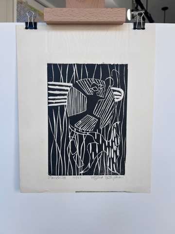 Man Child  Image: Wood block print titled "Man Child" 