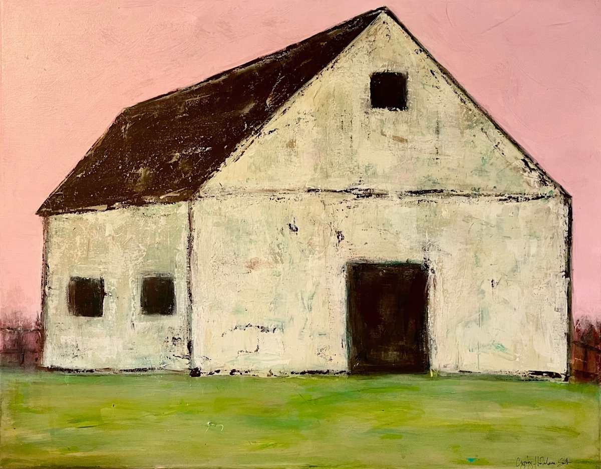 Pink Sky White Barn by Cyndy Hinkelman-Smith 