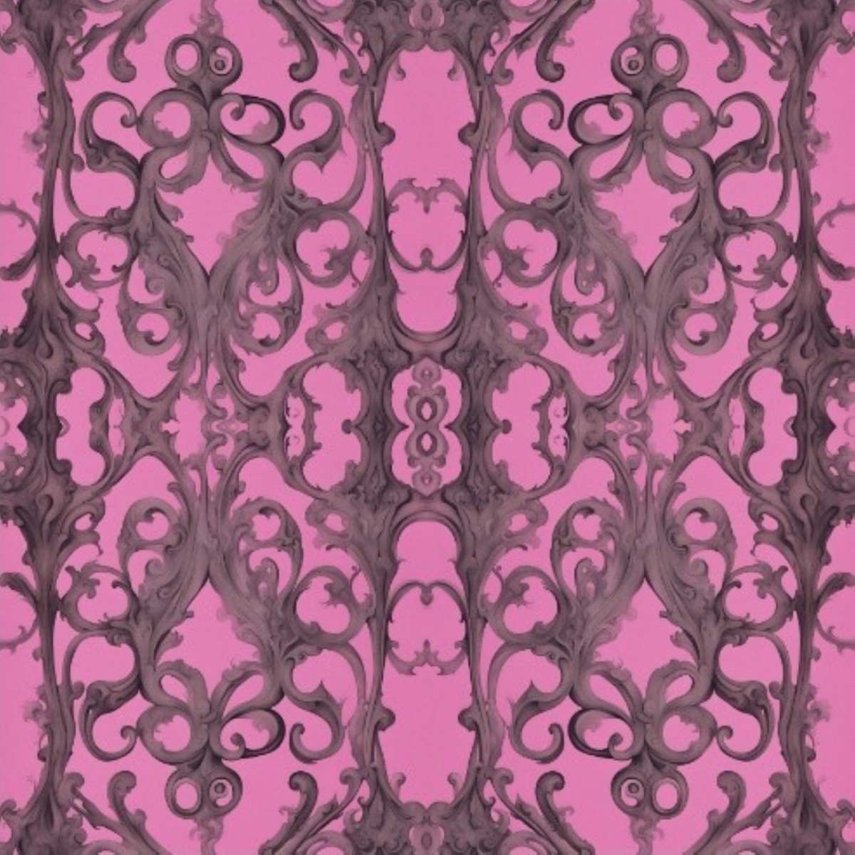 Complexity 308 by the hawk shack -  Trey Hawkins  Image: Ornate, symmetrical patterns in brown hues are set against a vibrant pink background, creating a striking and complex design. The swirling, floral motifs evoke a sense of elegance and intricacy. 

 