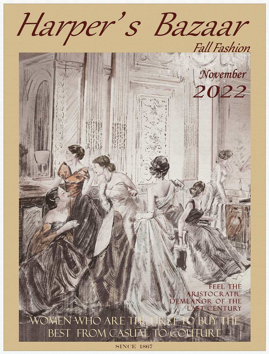 Harper‘s Bazaar Cover Design by Zhaoqi Wang  Image: Vintage magazine framed illustrations
