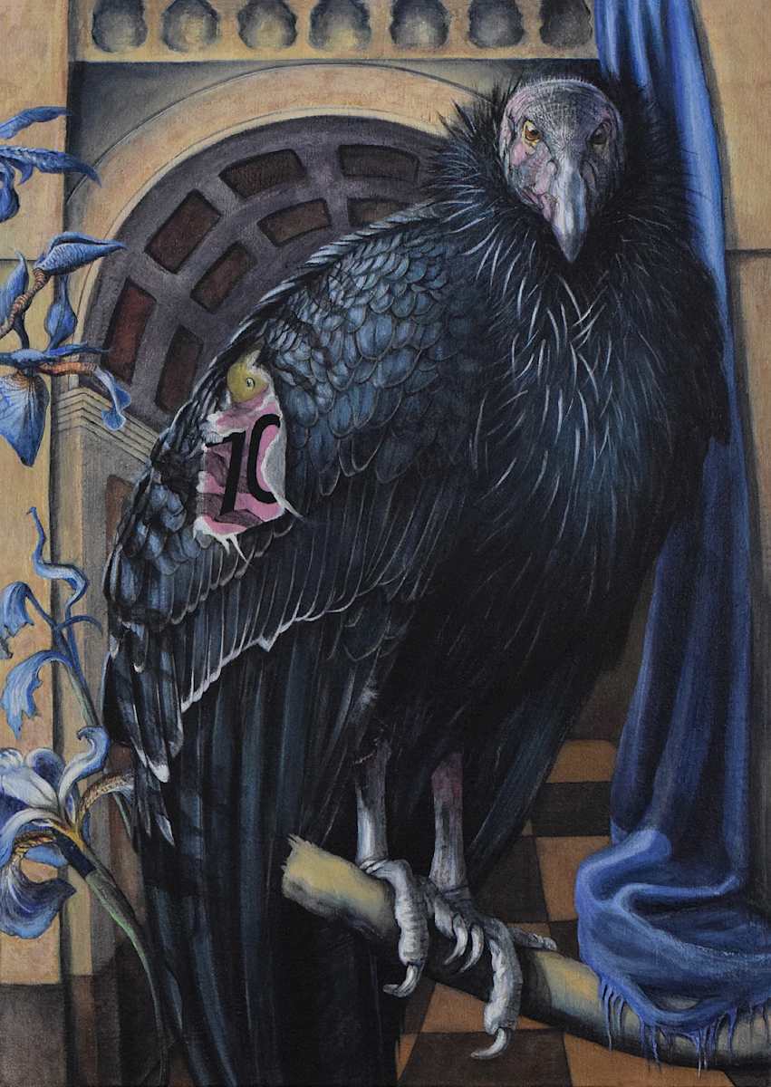 Condor With Blue Iris by Lynette K Henderson  Image: Condor With Blue Iris. Acrylic on Linen, 24" x 17" (2024).