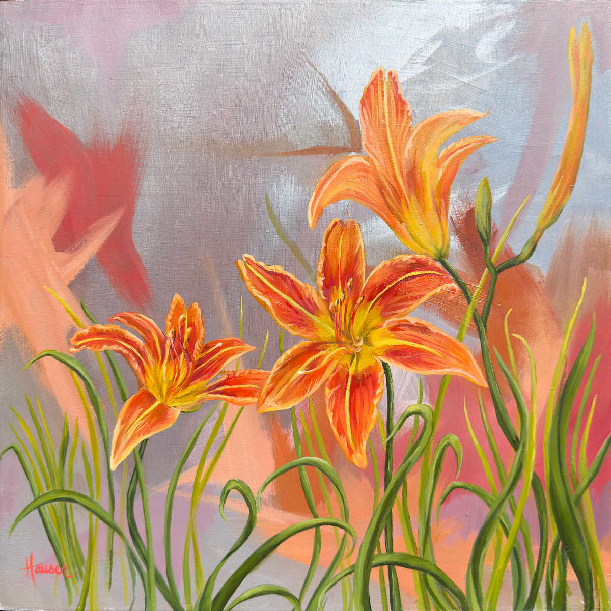 Daylilies on Silver by Sam Hauser 