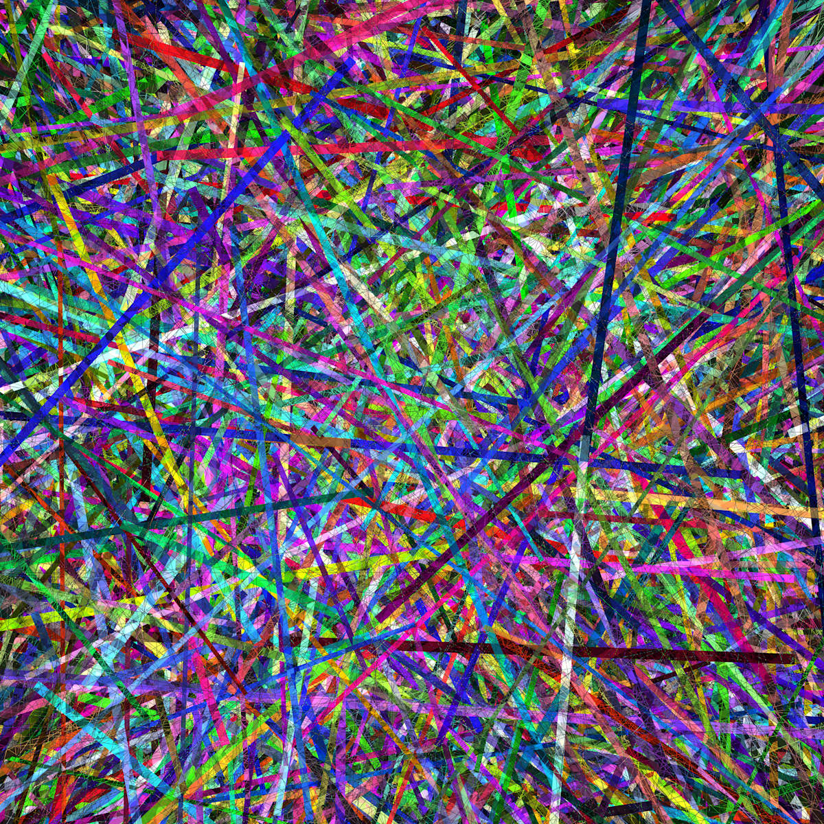 idyllQuitch by Melvyn Poore  Image: Thousands of straight, colored lines transform before your very eyes! Here is power waiting to explode! The longer one looks, the more the straight lines turn into a mass of swirling currents. Look closely for the surface layer! Is this how CERN looks inside?
This piece won an Honorable Mention in the Teravarna 14th Abstract International Juried Art Competition and was a finalist in Art Collide's 2025 "Emerging Artists" Competition and Online Art Exhibition.