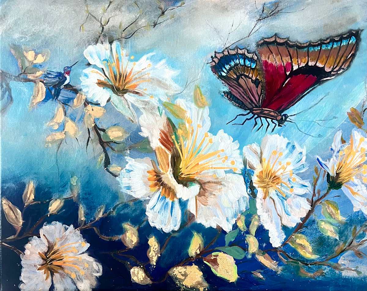 Artwork Archive - Milan by Diana Budler  Image: Crimson Wings & Golden Leaves
16” x 20”
Oil/gold foil/mixed
Canvas
$768