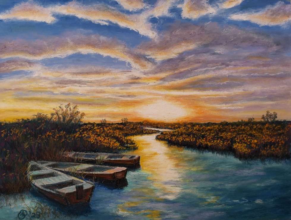 River Sunset by Olive Dodd  Image: Beautiful finish to a lovely day afloat.