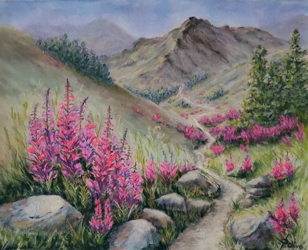 Wildflower Whispers by Olive Dodd  Image: A quiet path through colour and light.  Wildflowers gently guide you along the trail.