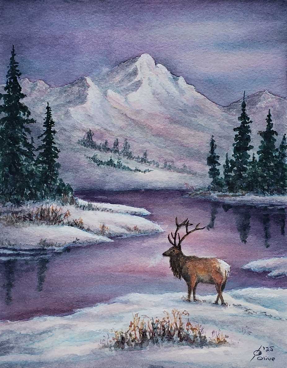 Snowy Trail of the Lone Elk by Olive Dodd, Image 1.