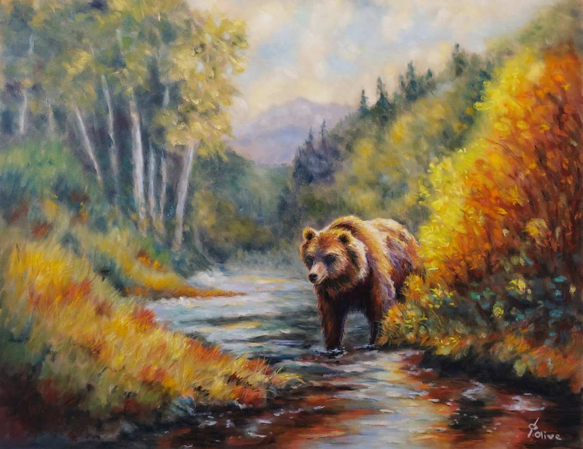 River Watch by Olive Dodd  Image: Along the quiet stream, a powerful presence waits — almost unseen, yet fully aware.