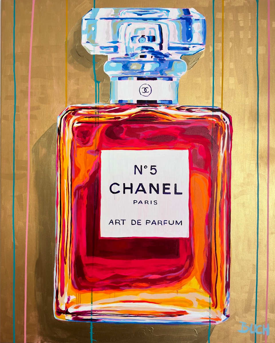 "A Whisper of Gold and Neon Dreams"  Inspired by Chanel No. 5 by Artist Allan Buch  Image: "A Whisper of Gold and Neon Dreams"
 Inspired by Chanel No. 5 - Art de Parfum