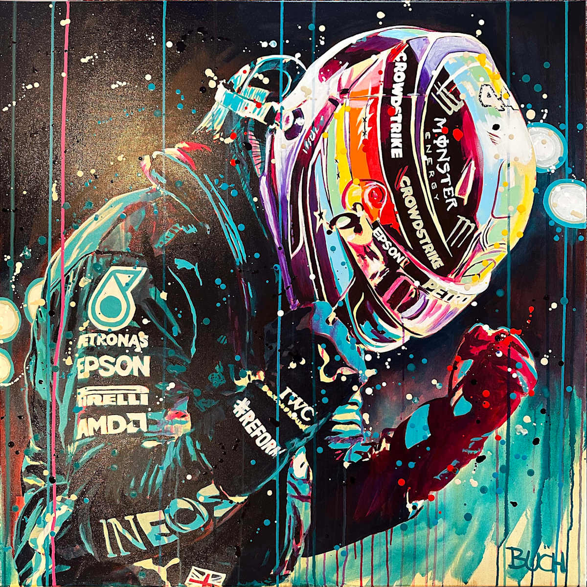 Lewis Hamilton – The Moment of Victory by Artist Allan Buch  Image: Hamilton Victory