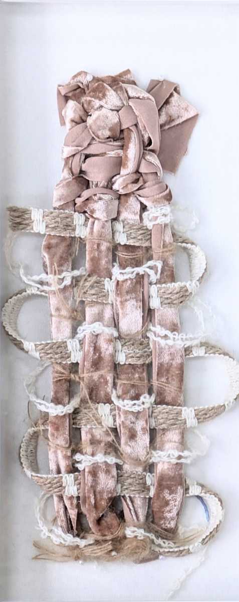 Pas de deux 1 by Roxas Arzt Studio by Anna Arzt  Image: Applying the french passementerie technique of ornamentation using a rose colored palette. This piece is a nod to my ballerina days, hence the title, Pas de deux, to mean a dance for two people. This is part of a pair and recalls the beautiful costumes draped in velvet, tulle and bows that we wore.