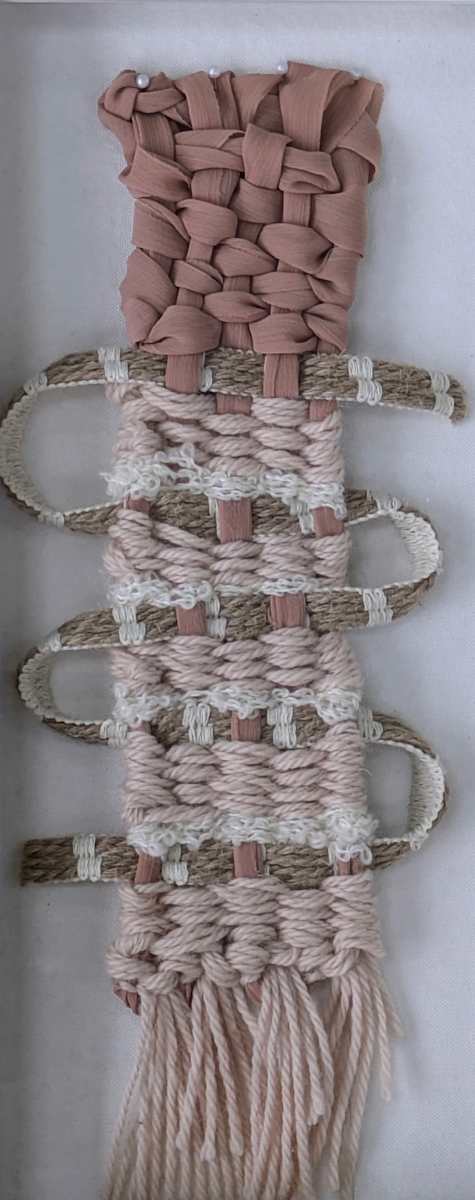 Pas de Deux 2 by Roxas Arzt Studio by Anna Arzt  Image: Applying the french passementerie technique of ornamentation using a rose colored palette. This piece is a nod to my ballerina days, hence the title, Pas de deux, to mean a dance for two people. This is part of a pair and recalls the beautiful costumes draped in velvet, tulle and bows that we wore.