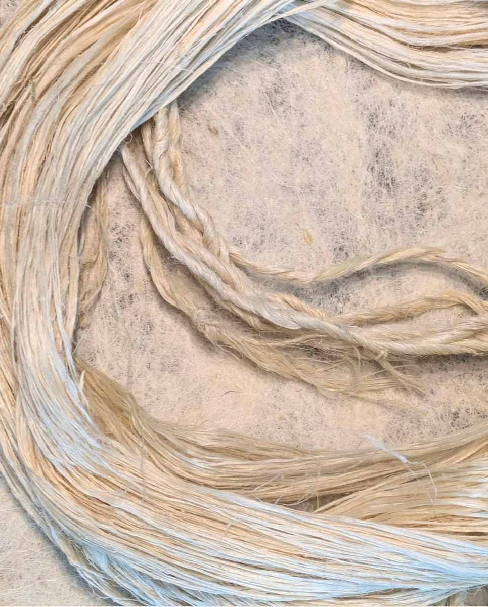 Pineapple Fiber Experiments by Roxas Arzt Studio by Anna Arzt  Image: Working with Philippine sourced materials, the artist goes beyond the traditional interpretation of pineapple fiber and creates new forms through applying spinning and paper techniques.