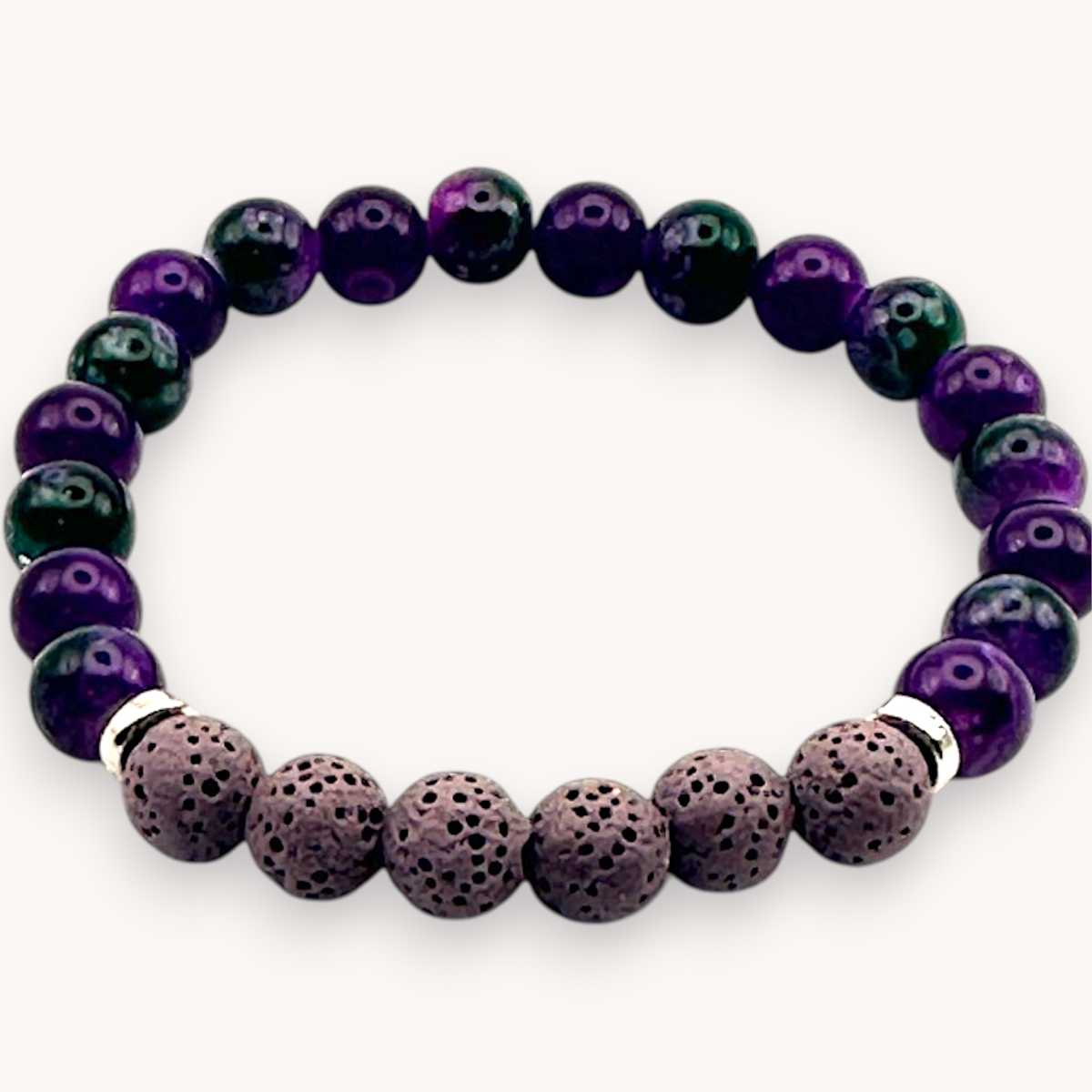 Aromatherapy Lava Stone Bracelet with Agate Beads, 8mm Stretch #29 by Susi Schuele, Image 6.