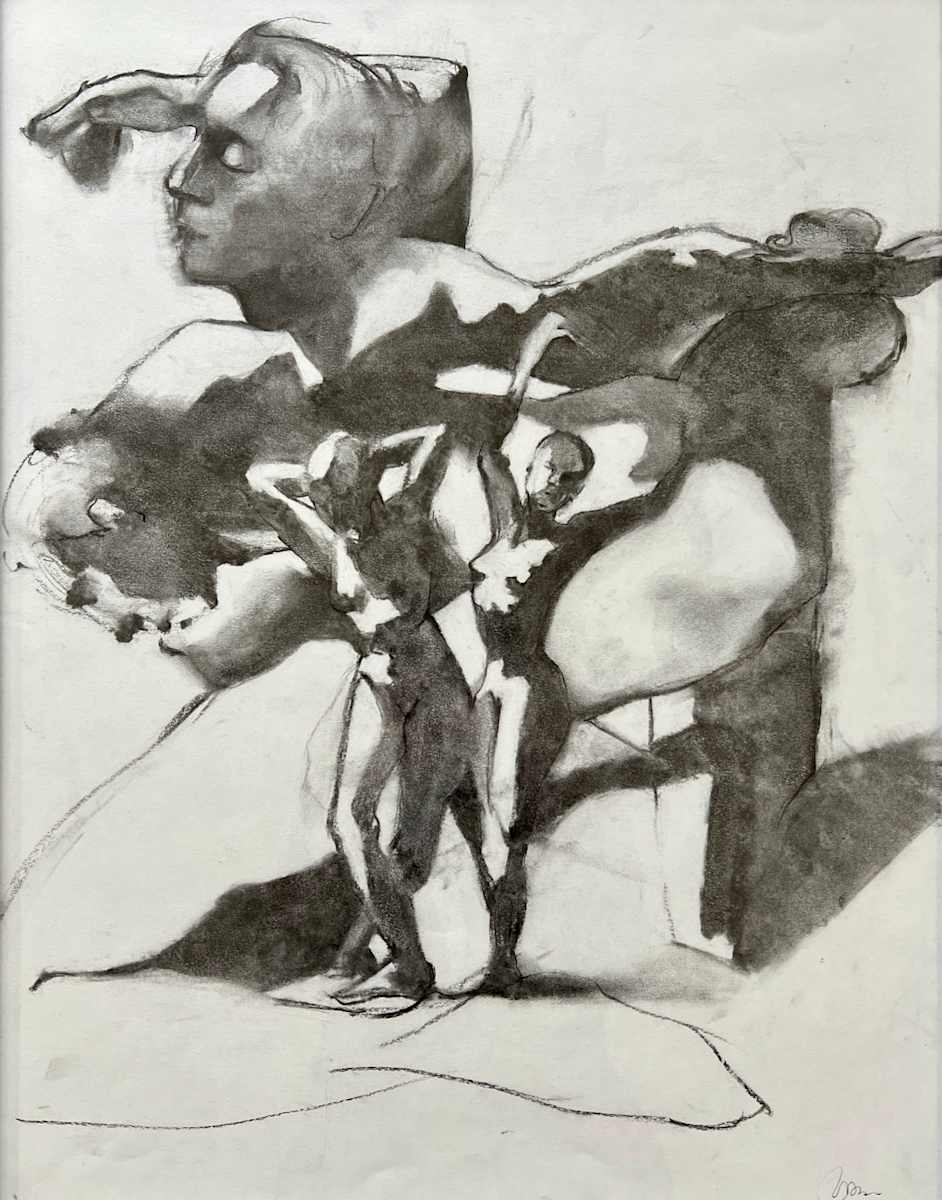 Janet I by Pat DeLuca  Image: Overlapping figures. Charcoal on drawing paper. A way of seeing multiple poses during figure drawing. 