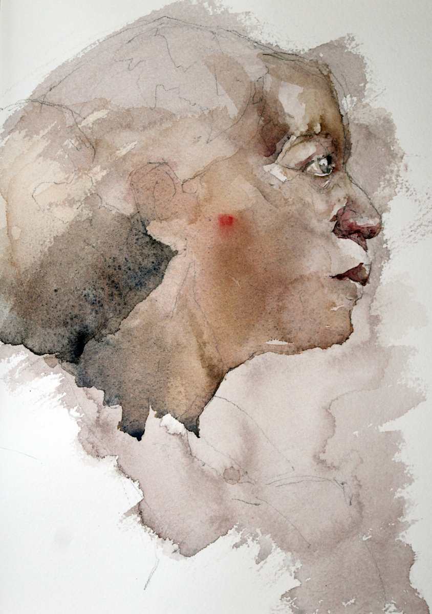 Monique by Pat DeLuca  Image: Pencil, ink, watercolor on water color paper. Monique. 