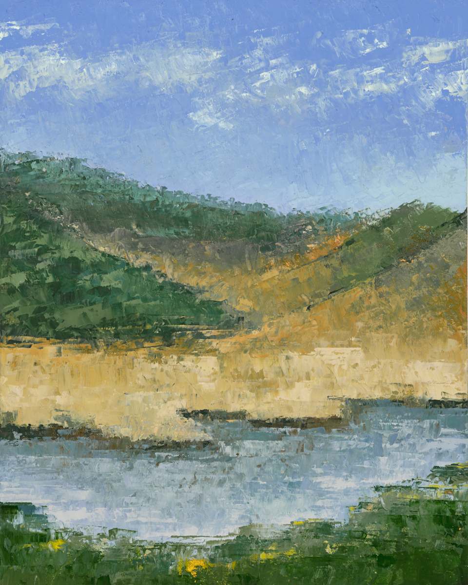 View from the Deck - Bottlierskop by Pat DeLuca  Image: Plein aire oil painting from Bottlierskop Game Reserve, South Africa. Quiet afternoon overlooking the waters where Elephants and Rhinoceros’ roam. 