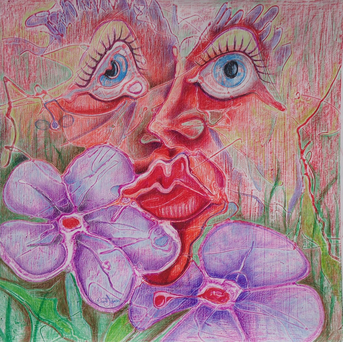 Face and two flowers by David Heatwole 