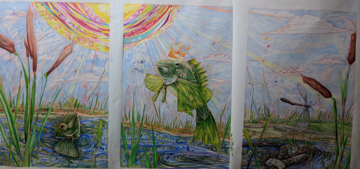 Cattails and fishtales - 1st Triptyke by David Heatwole 