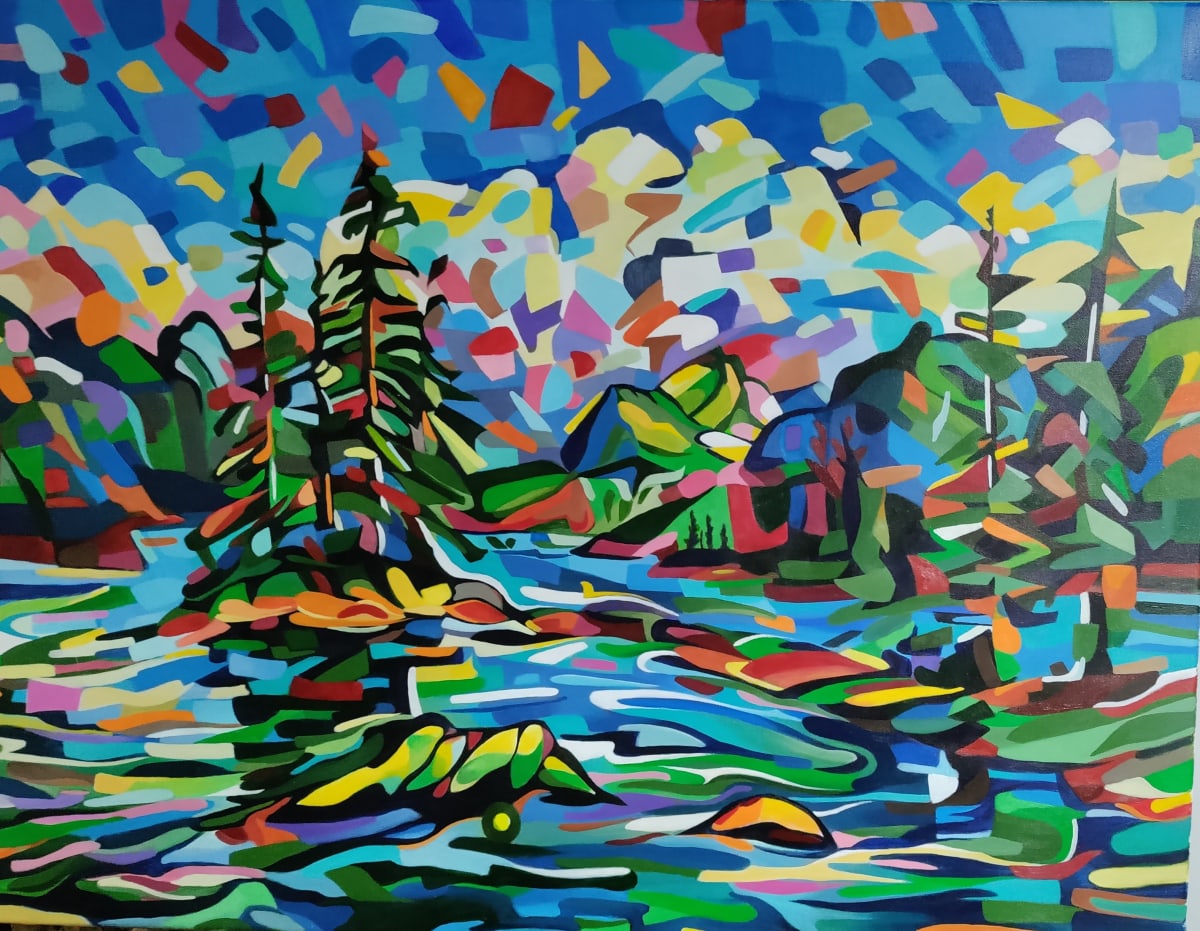 Mountain lake of shifting planes by David Heatwole  Image: "mountain lake of shifting planes" acrylic on canvas