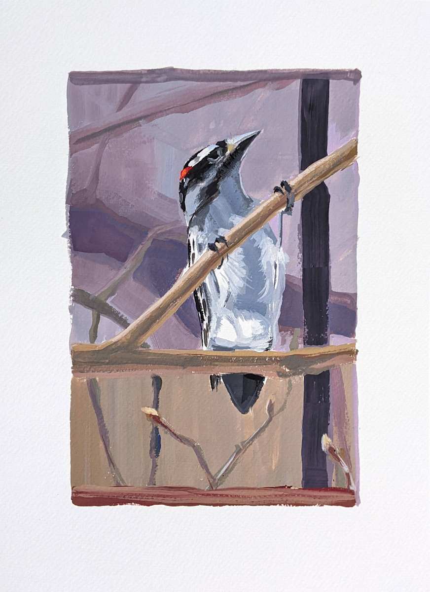 Downey Woodpecker Gouache by Cleo Huggins, Image 1.