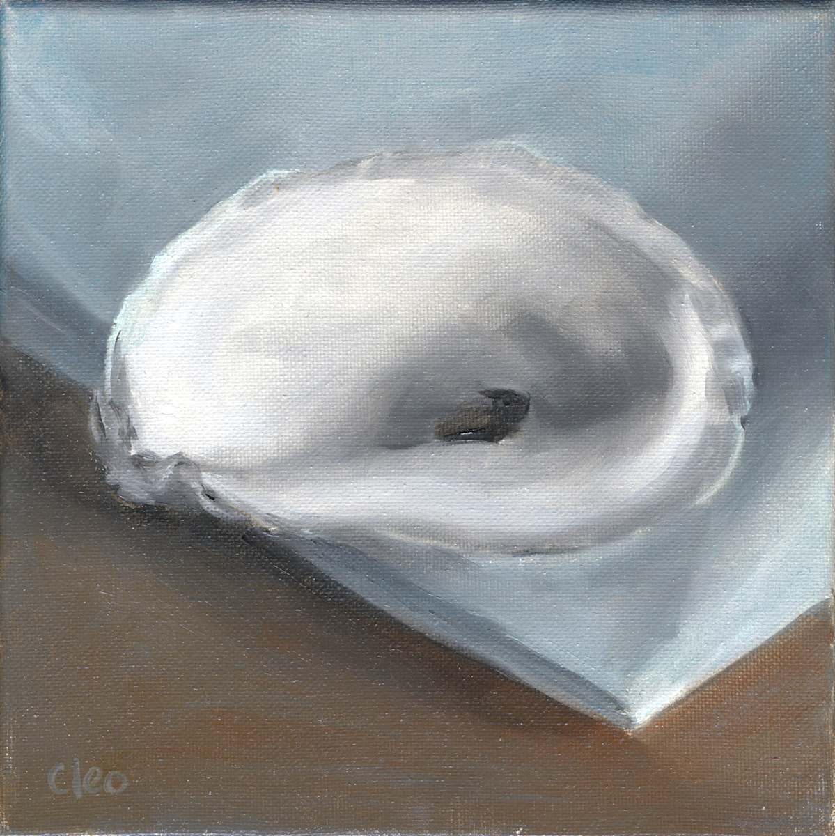 Oyster on Linen Very Still by Cleo Huggins 