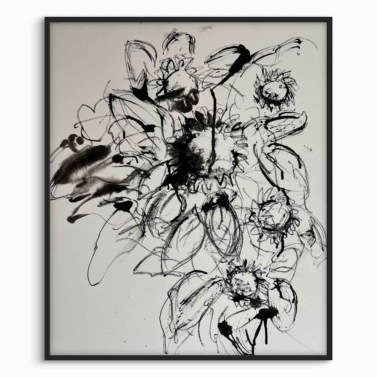Sunflowers 2024 b/w by Astrid Steingrueber  Image: example framed