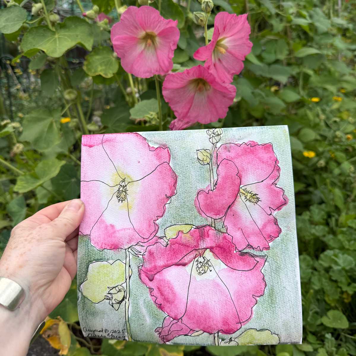 Gaby's Pink Hollyhocks by Rhonda Young, Image 1.