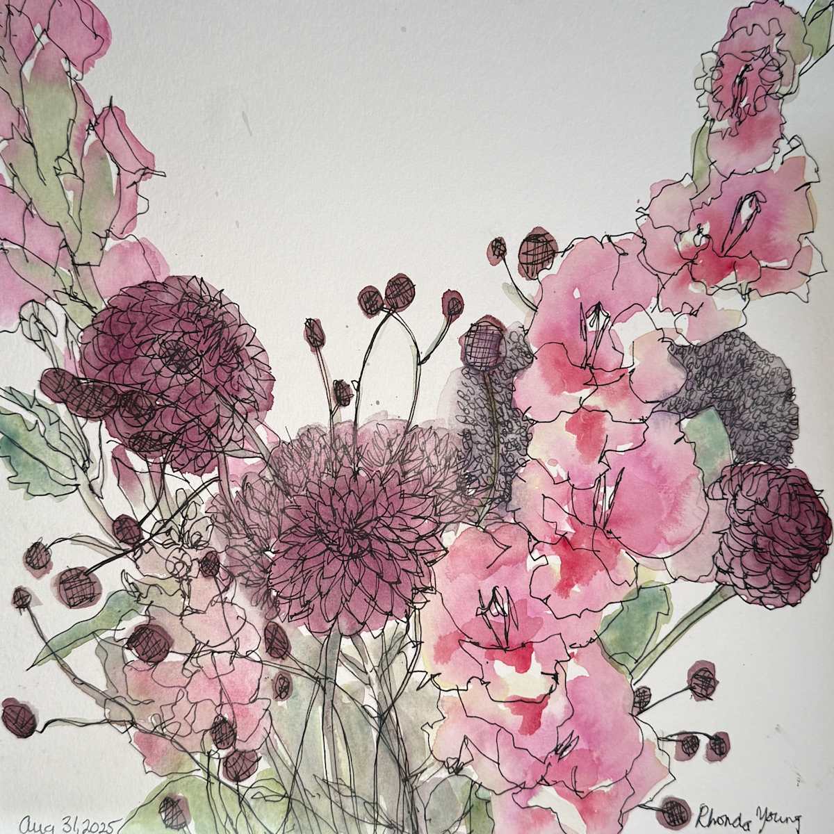 Gladiola and Dahlias by Rhonda Young, Image 1.