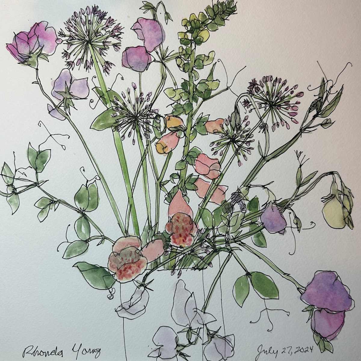 Sweet peas, foxgloves, and allium, July 27, 2024 by Rhonda Young, Image 4.