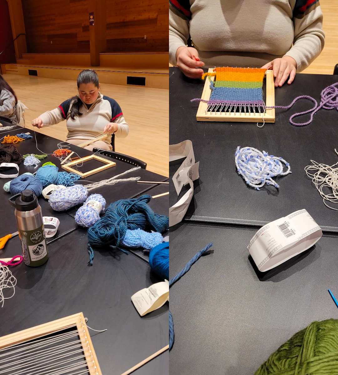 Frame Loom Weaving samples with Students on hand-made looms by Kariel Galbraith 