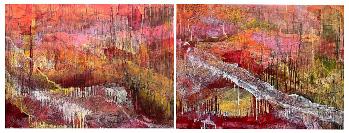 (Loloks / bootleg fire) our ancestral homelands burn while the settlers steal the water -Diptych by Camas Logue 