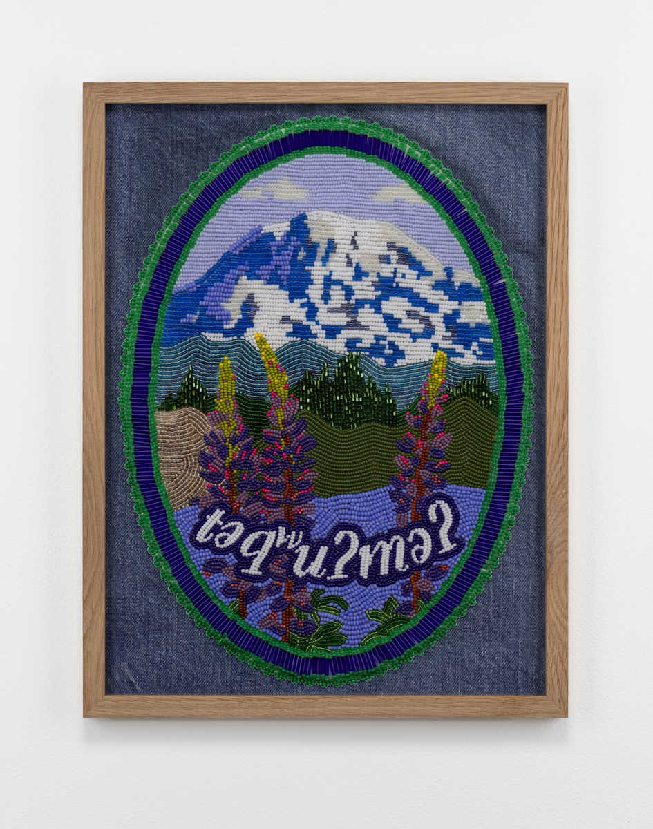A Thrift Store Jean Jacket with a Beaded Mt Tahoma on the Back. The One Your Grandma Showed to Yo... by Epiphany Couch 