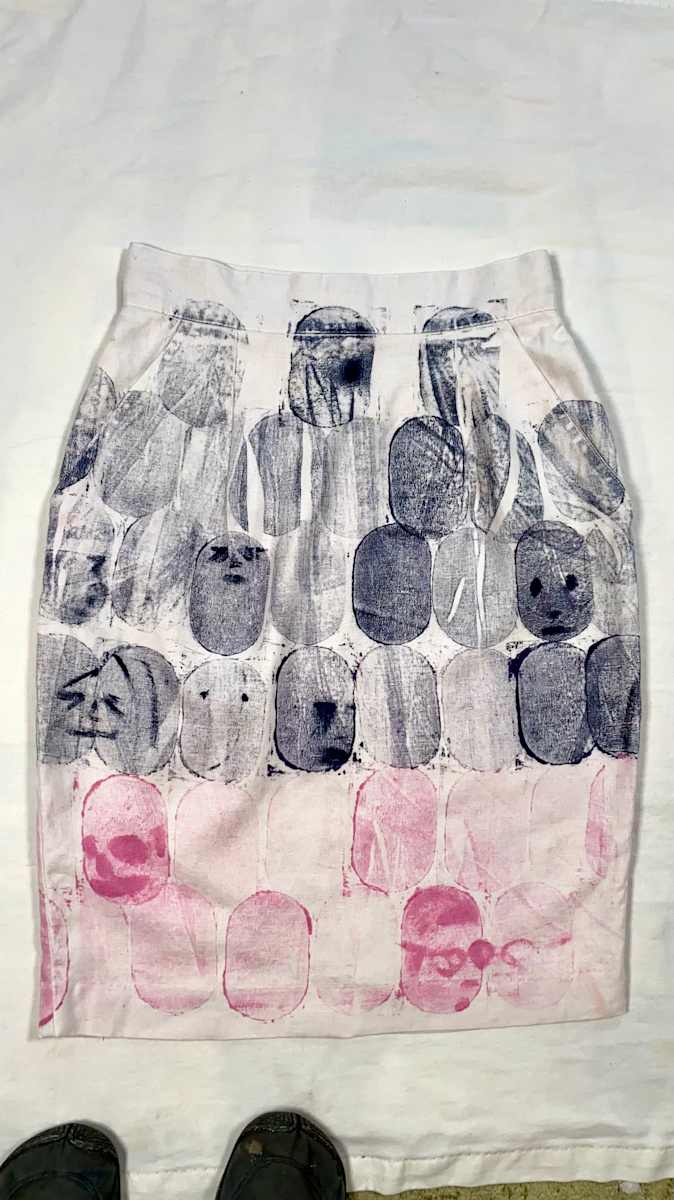 Monoprint Linen Faces Skirt by ELLEN MARIE BLAZICH 