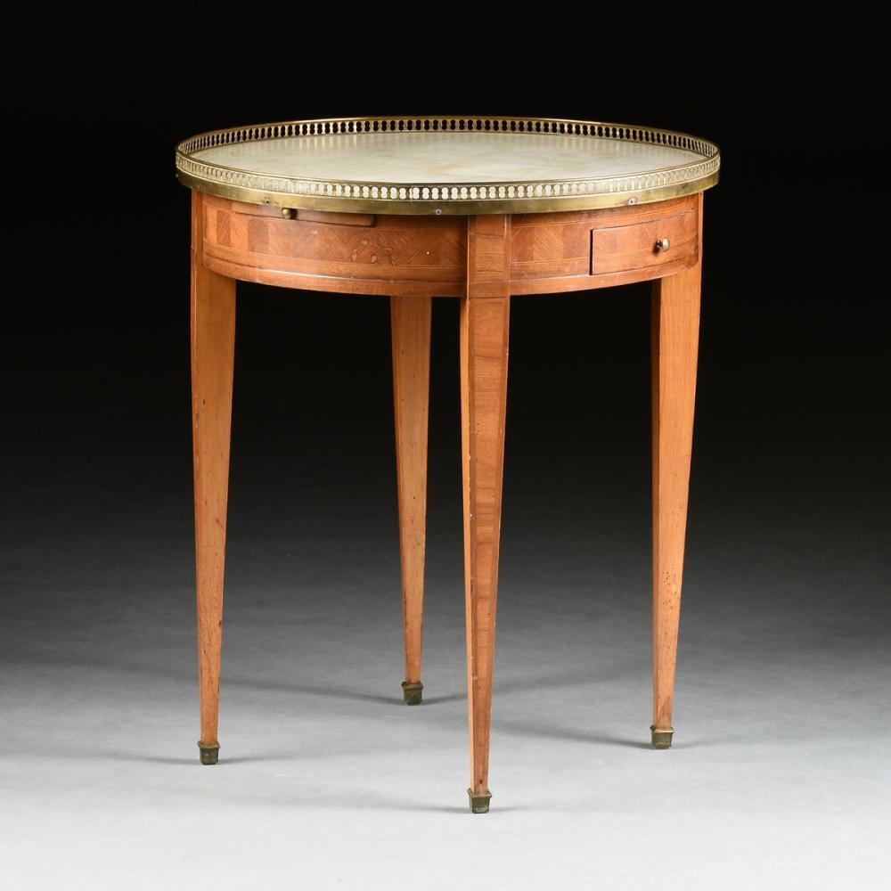 French Table à Bouillote with Marble Top and Tulipwood Parquetry, 19thC 