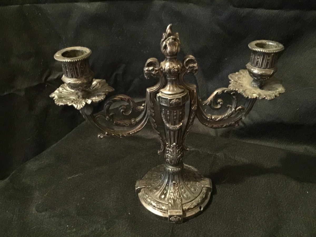 Victor Saglier, Silver Plated Two Branch Candelabra (2) 