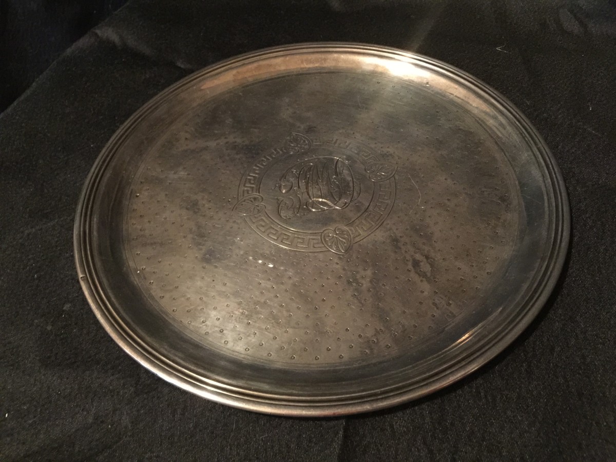 Odiot, Silver Card Tray Engraved Monogrammed 