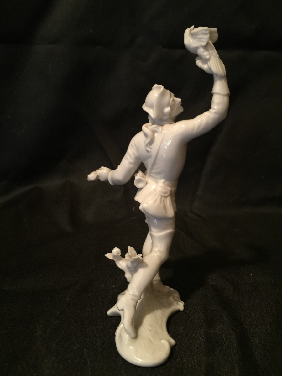 Nymphenburg, Glazed Porcelain Figure of Falconer in Blanc de Chine 