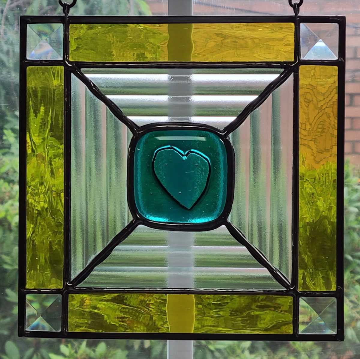 Teal Heart Kiln Carve Panel by Wendling Glass Creations 