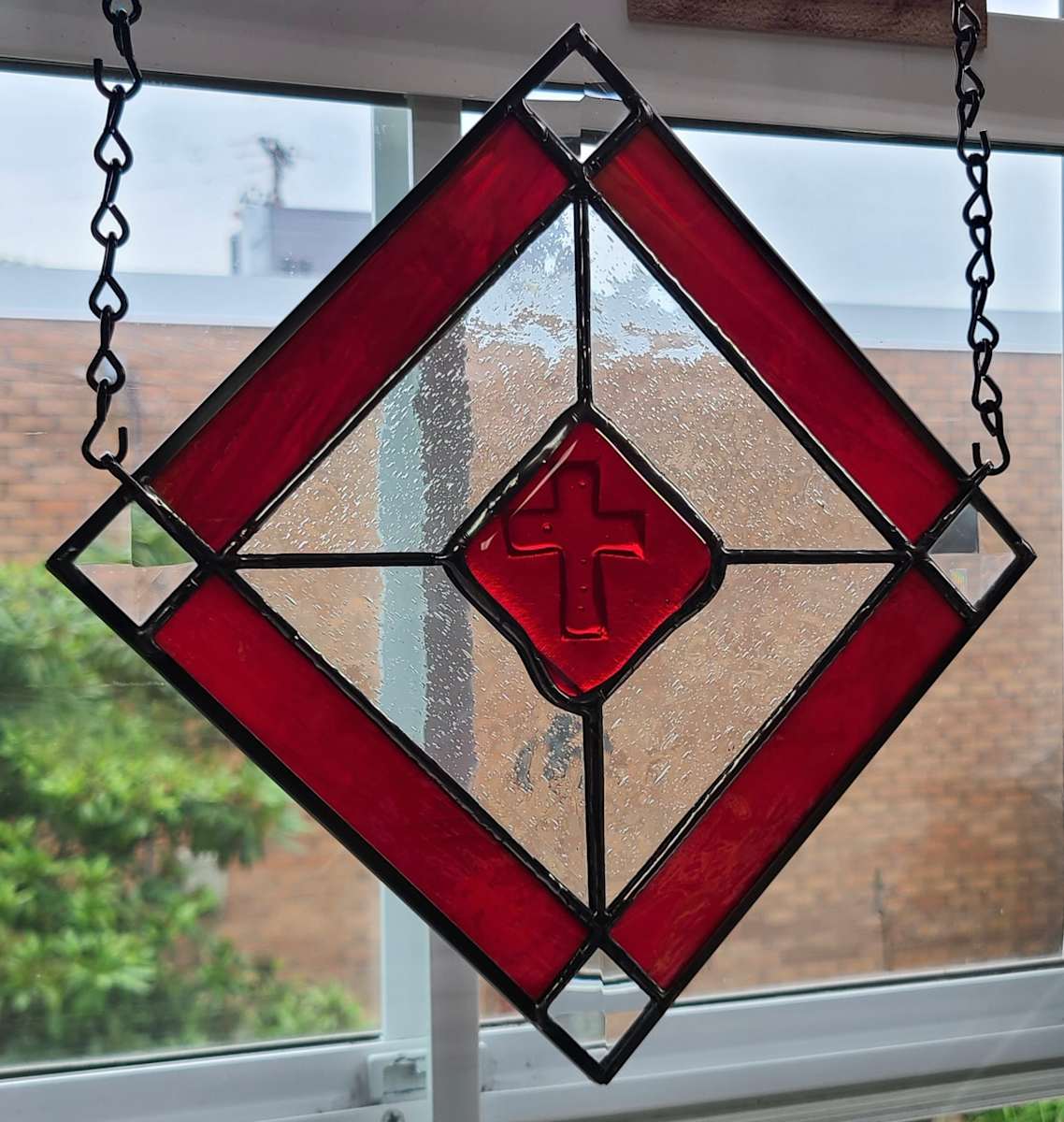 Red Cross Kiln Carve Panel by Wendling Glass Creations 