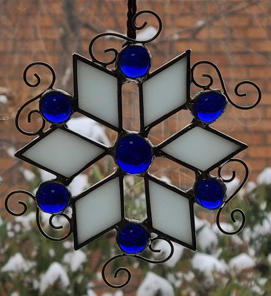 White / Blue Snowflake by Wendling Glass Creations 