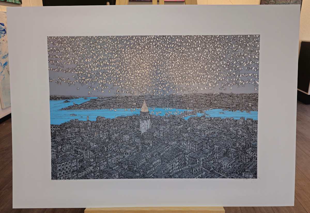Galata'da Kuş Esintisi Serigrafi Orijinal Islak İmzalı by Devrim Erbil 