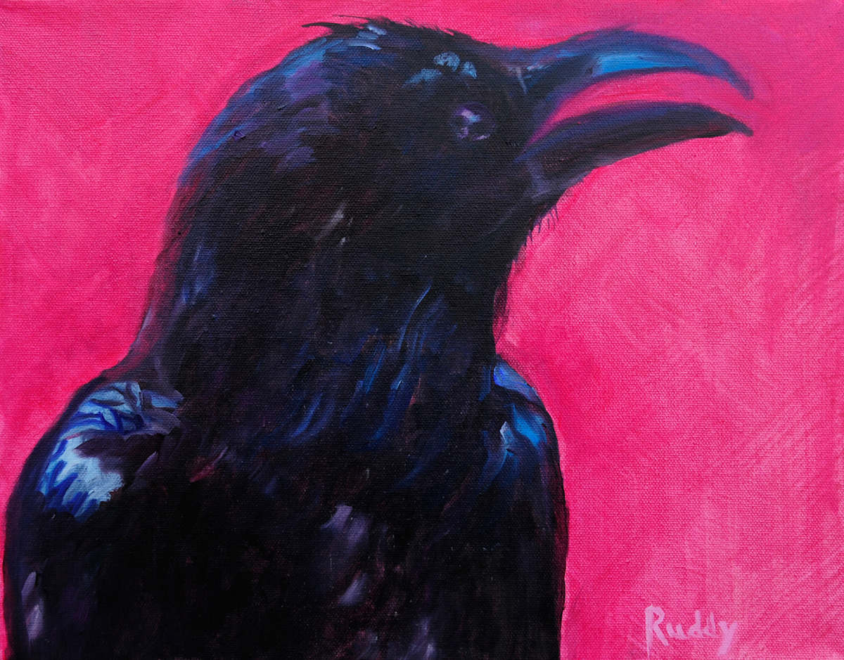 Crow on Crimson by Sally Ruddy 