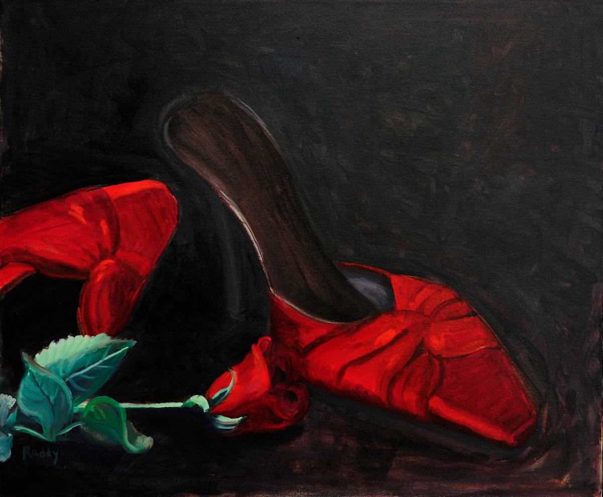 Red Shoes and Red Rose by Sally Ruddy 