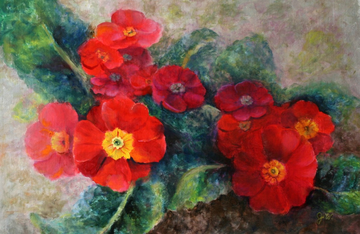 Big Red Primroses by Julia Watson 